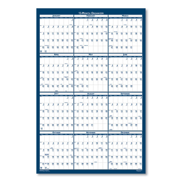 House of Doolittle™ Recycled Poster Style Reversible/Erasable Yearly Wall Calendar, 66 x 33, White/Blue/Gray Sheets, 12-Month (Jan to Dec): 2024 (HOD3962)