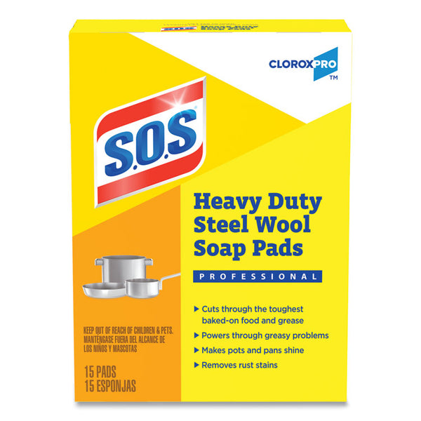 S.O.S.® Steel Wool Soap Pads, 2.4 x 3, Steel, 15 Pads/Box, 12 Boxes/Carton (CLO88320CT)