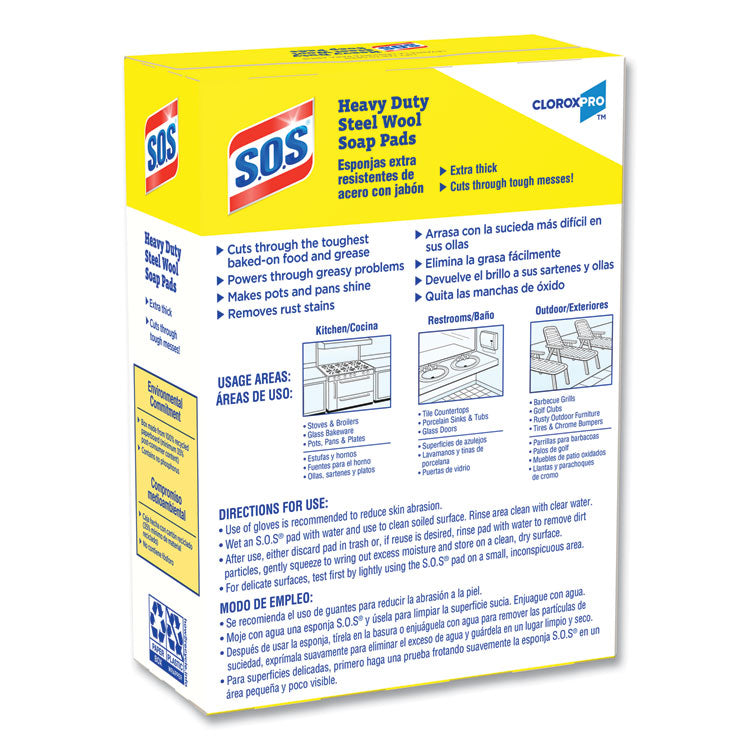 S.O.S.® Steel Wool Soap Pads, 2.4 x 3, Steel, 15 Pads/Box, 12 Boxes/Carton (CLO88320CT) Carton of 12