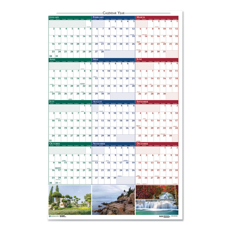 House of Doolittle™ Earthscapes Recycled Reversible/Erasable Yearly Wall Calendar, Nature Photos, 32 x 48, White Sheets, 12-Month (Jan-Dec): 2024 (HOD3931)