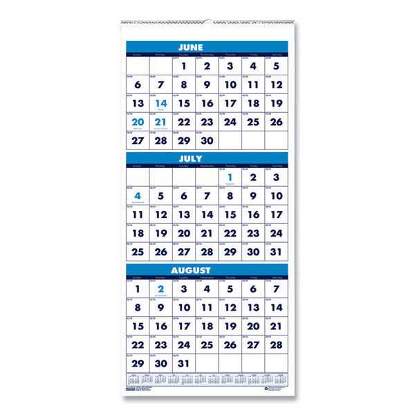 House of Doolittle™ Academic Year Recycled Three-Month Format Wall Calendar, Vertical: 8 x 17, White Sheets, 14-Month: June 2025 to July 2026 (HOD3645) Each