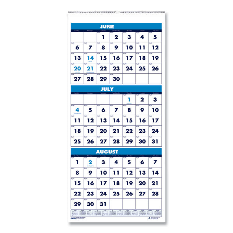 House of Doolittle™ Academic Year Recycled Three-Month Format Wall Calendar, Vertical: 8 x 17, White Sheets, 14-Month: June 2025 to July 2026 (HOD3645) Each
