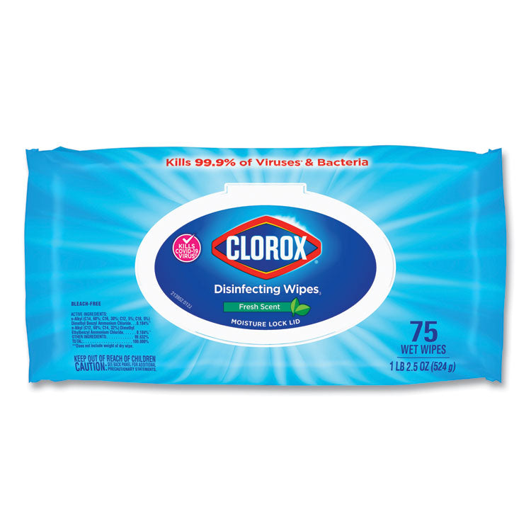 Clorox® Disinfecting Wipes, Easy Pull Pack, 1-Ply, 8 x 7, Fresh Scent, White, 75 Towels/Box, 6 Boxes/Carton (CLO31430)