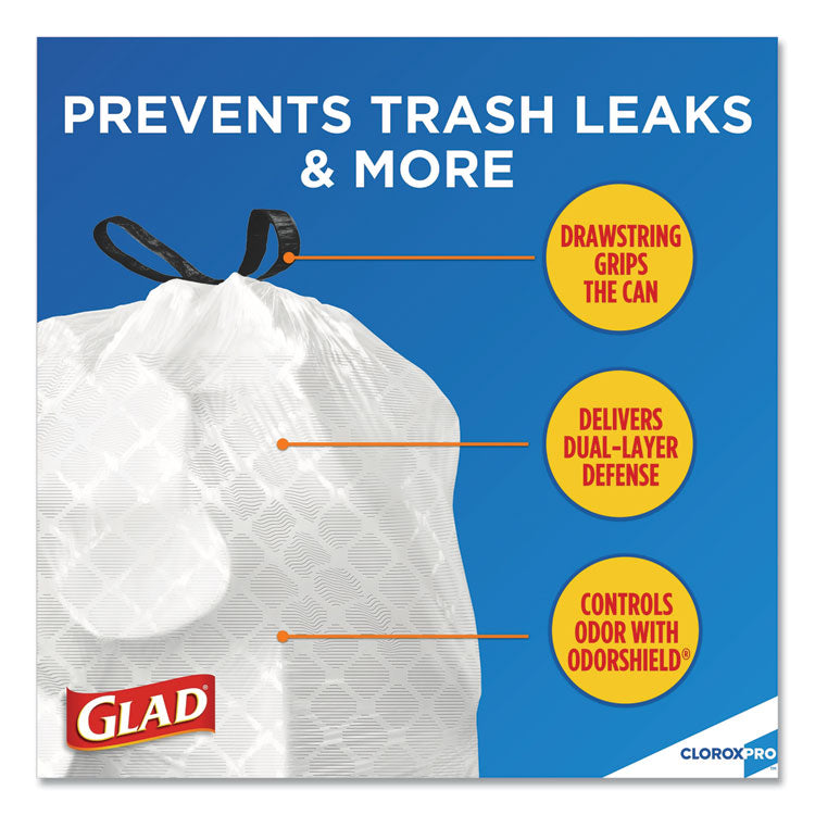 Glad® Tall Kitchen Drawstring Trash Bags, 13 gal, 0.72 mil, 24" x 27.38", Gray, 100 Bags/Box, 4 Boxes/Carton (CLO78526CT) Case of 400