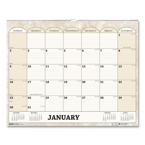 House of Doolittle™ Recycled Monthly Horizontal Wall Calendar, Marble Stone Artwork, 14.88 x 12, White/Sand Sheets, 12-Month (Jan to Dec): 2026 (HOD319) Each