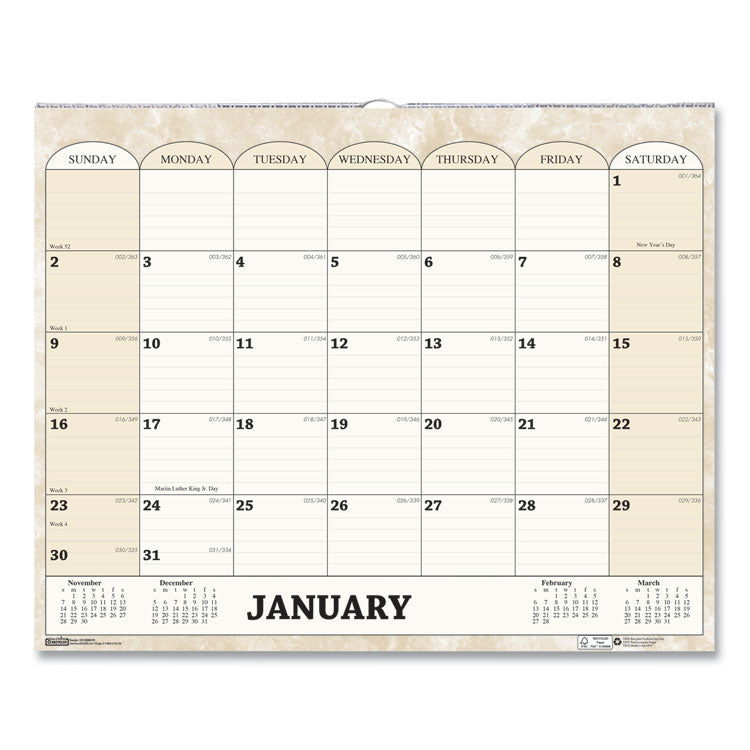 House of Doolittle™ Recycled Monthly Horizontal Wall Calendar, Marble Stone Artwork, 14.88 x 12, White/Sand Sheets, 12-Month (Jan to Dec): 2026 (HOD319) Each