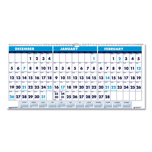House of Doolittle™ Recycled Three-Month Format Wall Calendar, Horizontal Orientation, 17 x 8, White Sheets, 14-Month: Dec 2025 to Jan 2027 (HOD3647) Each