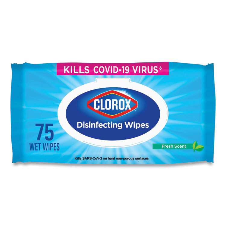 Clorox® Disinfecting Wipes, Easy Pull Pack, 1-Ply, 8 x 7, Fresh Scent, White, 75 Towels/Box (CLO31430EA)