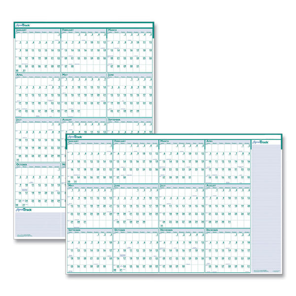 House of Doolittle™ Express Track Recycled Reversible/Erasable Yearly Wall Calendar, 24 x 37, White/Teal Sheets, 12-Month (Jan to Dec): 2024 (HOD392)