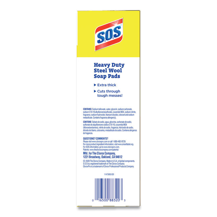 S.O.S.® Steel Wool Soap Pads, 2.4 x 3, Steel, 15 Pads/Box, 12 Boxes/Carton (CLO88320CT) Carton of 12