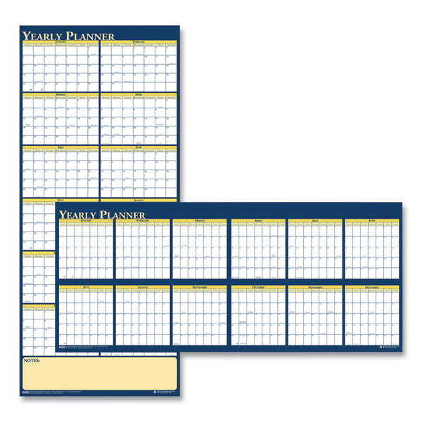 House of Doolittle™ Recycled Reversible Yearly Wall Planner, 60 x 26, White/Blue/Yellow Sheets, 12-Month (Jan to Dec): 2026 (HOD3974) Each