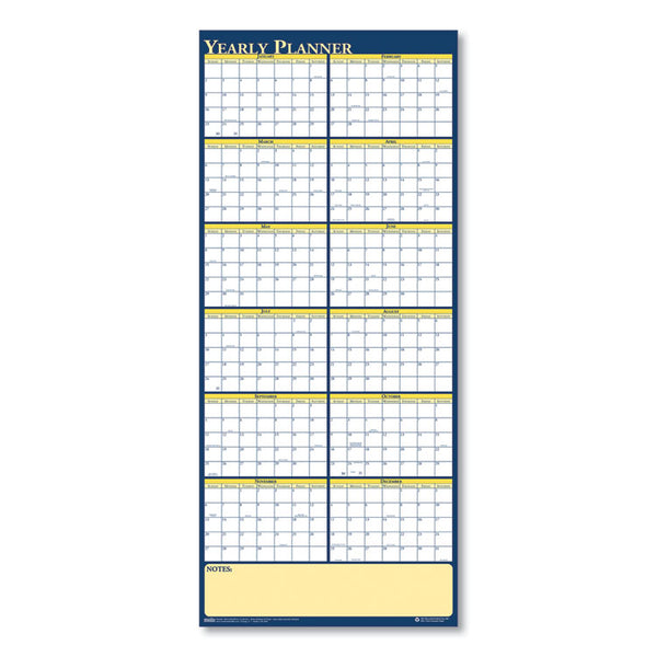 House of Doolittle™ Recycled Reversible Yearly Wall Planner, 60 x 26, White/Blue/Yellow Sheets, 12-Month (Jan to Dec): 2026 (HOD3974) Each