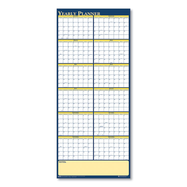 House of Doolittle™ Recycled Reversible Yearly Wall Planner, 60 x 26, White/Blue/Yellow Sheets, 12-Month (Jan to Dec): 2026 (HOD3974) Each