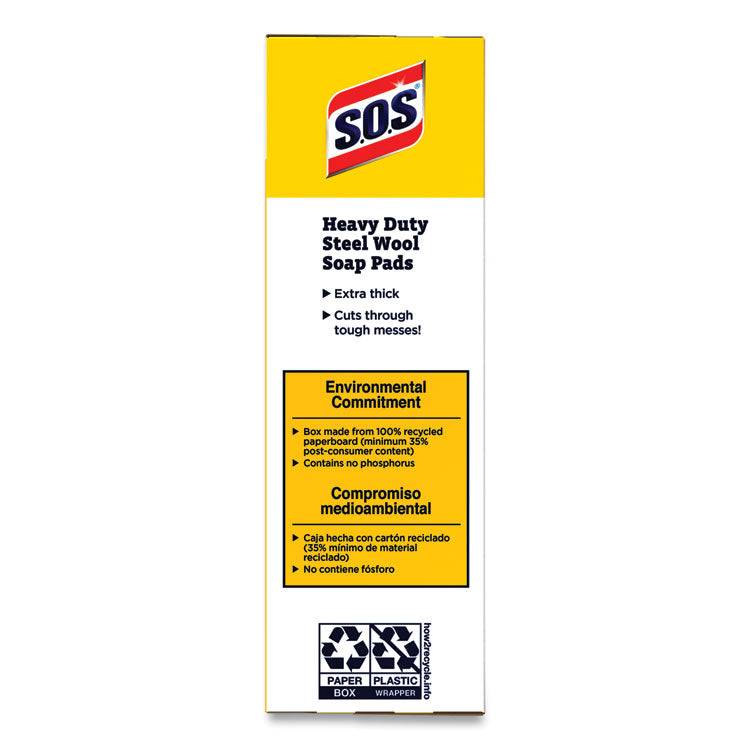 S.O.S.® Steel Wool Soap Pads, 2.4 x 3, Steel, 15 Pads/Box, 12 Boxes/Carton (CLO88320CT) Carton of 12