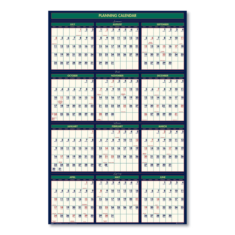 House of Doolittle™ Four Seasons Business/Academic Recycled Wall Calendar, 24 x 37, 12-Month (July-June): 2024-2025, 12-Month (Jan to Dec): 2025 (HOD390)