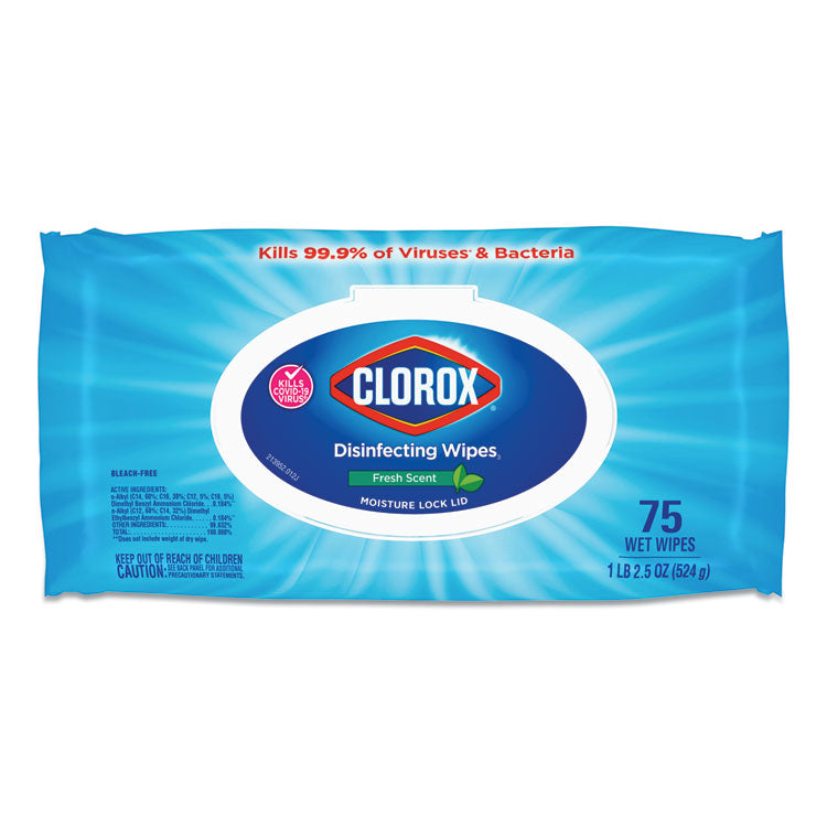 Clorox® Disinfecting Wipes, Easy Pull Pack, 1-Ply, 8 x 7, Fresh Scent, White, 75 Towels/Box (CLO31430EA)