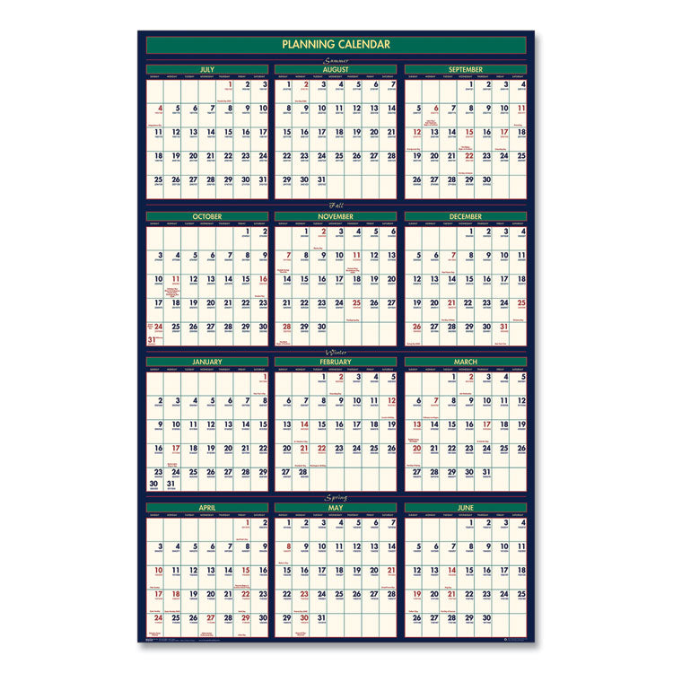 House of Doolittle™ Four Season Erasable Business/Academic Recycled Wall Calendar, 24 x 37, 12-Month(July-June):2023-2024, 12-Month(Jan-Dec):2024 (HOD391)