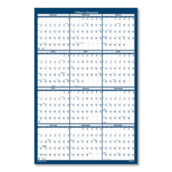 House of Doolittle™ Recycled Poster Style Reversible/Erasable Yearly Wall Calendar, 32 x 48, White/Blue/Gray Sheets, 12-Month (Jan to Dec): 2024 (HOD3961)
