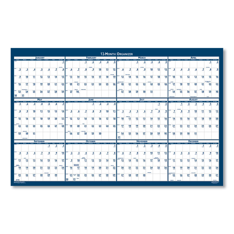 House of Doolittle™ Recycled Poster Style Reversible/Erasable Yearly Wall Calendar, 24 x 37, White/Blue/Gray Sheets, 12-Month (Jan to Dec): 2024 (HOD396)