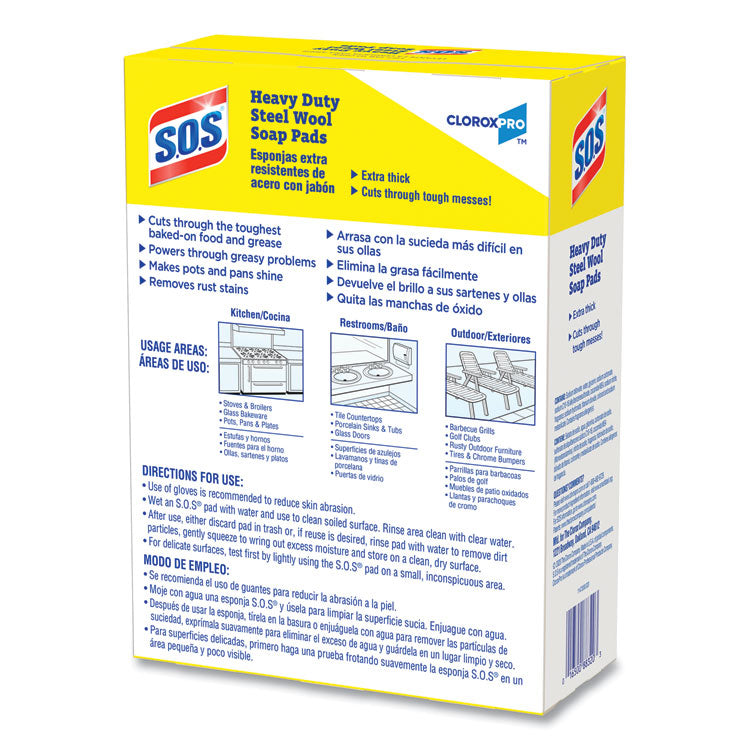 S.O.S.® Steel Wool Soap Pads, 2.4 x 3, Steel, 15 Pads/Box, 12 Boxes/Carton (CLO88320CT) Carton of 12