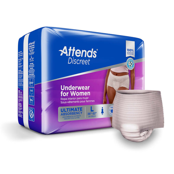 Attends® Discreet Female Adult Absorbent Underwear Pull On with Tear Away Seams Large Disposable Heavy Absorbency (1039111_CS) 72/CS