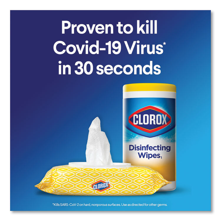 Clorox® Disinfecting Wipes, 1-Ply, 7 x 8, Crisp Lemon, White, 35/Canister (CLO01594EA) Each