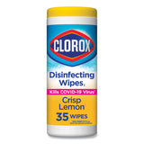 Clorox® Disinfecting Wipes, 1-Ply, 7 x 8, Crisp Lemon, White, 35/Canister (CLO01594EA) Each