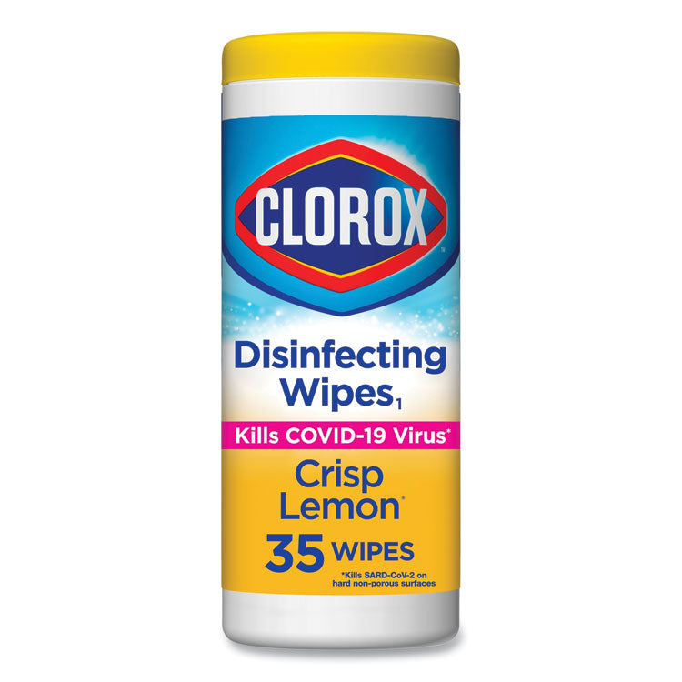 Clorox® Disinfecting Wipes, 1-Ply, 7 x 8, Crisp Lemon, White, 35/Canister (CLO01594EA) Each