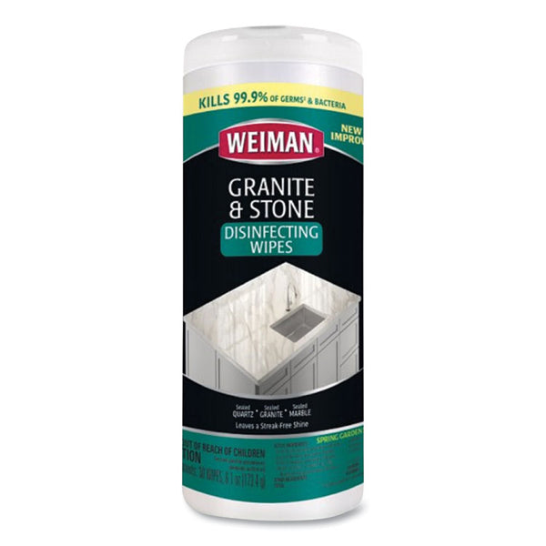 WEIMAN® Granite and Stone Disinfectant Wipes, 1-Ply, 7 x 8, Spring Garden Scent, White, 30/Canister, 6 Canisters/Carton (WMN54A)