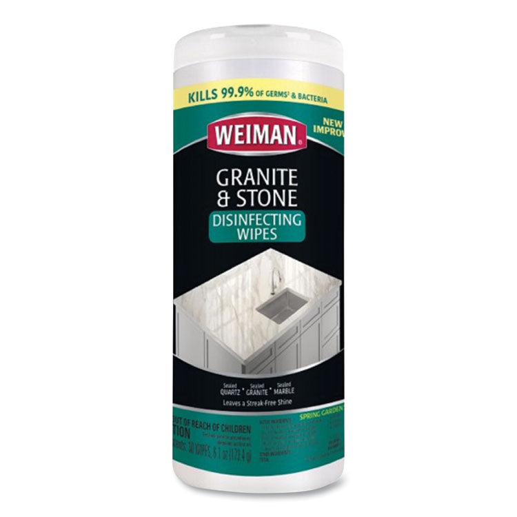 WEIMAN® Granite and Stone Disinfectant Wipes, 1-Ply, 7 x 8, Spring Garden Scent, White, 30/Canister, 6 Canisters/Carton (WMN54A) Case of 6