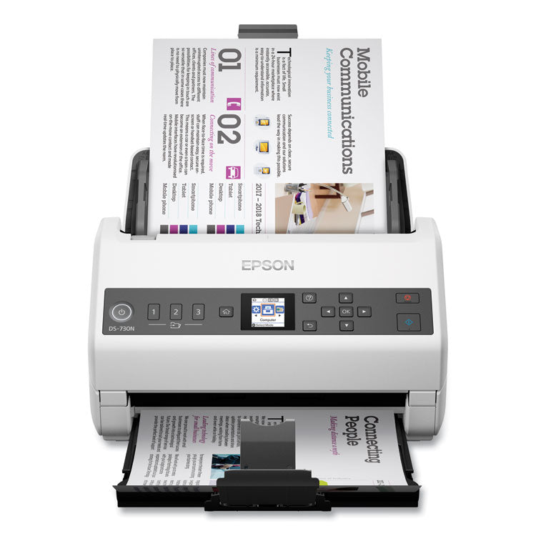 Epson® DS-730N Network Color Document Scanner, 600 dpi Optical Resolution, 100-Sheet Duplex Auto Document Feeder (EPSB11B259201) Each