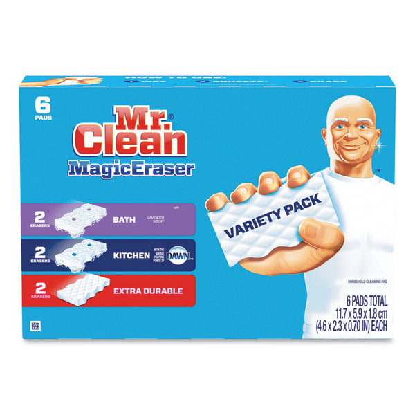 Mr. Clean® Magic Eraser Variety Pack, Extra Durable; Bath; Kitchen, White, 4.6 x 2.3, 0.7" Thick, White 6/Pack (PGC69523PK)