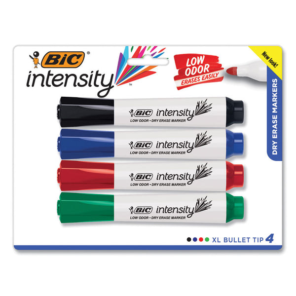 BIC® Intensity Bold Tank-Style Dry Erase Marker, Extra-Broad Bullet Tip, Assorted Colors, 4/Set (BICGDEMP41ASST)