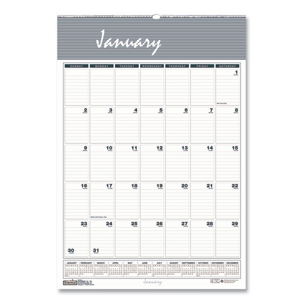 House of Doolittle™ Bar Harbor Recycled Wirebound Monthly Wall Calendar, 12 x 17, White/Blue/Gray Sheets, 12-Month (Jan-Dec): 2024 (HOD332)