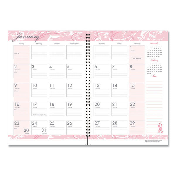 House of Doolittle™ Breast Cancer Awareness Recycled Ruled Monthly Planner/Journal, 10 x 7, Pink Cover, 12-Month (Jan to Dec): 2026 (HOD5226) Each