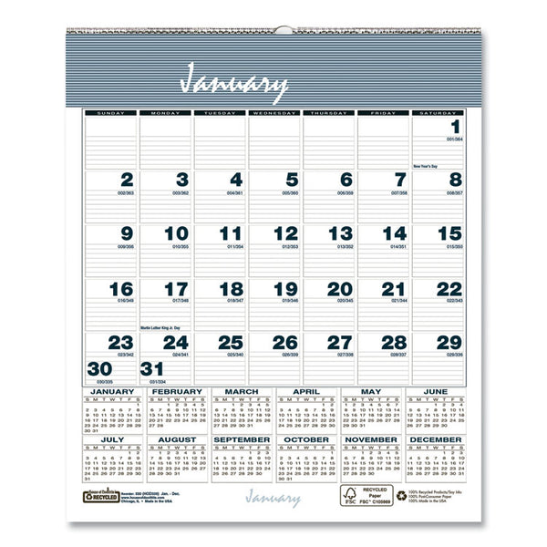 House of Doolittle™ Bar Harbor Recycled Wirebound Monthly Wall Calendar, 6 x 7, White/Blue/Gray Sheets, 12-Month (Jan-Dec): 2026 (HOD330) Each