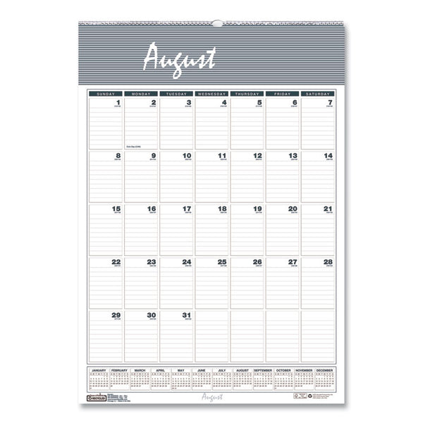 House of Doolittle™ Academic Year Bar Harbor Recycled Wirebound Monthly Wall Calendar, 15.5 x 22, White/Blue Sheets, 12-Month(Aug-July):2025-2026 (HOD353) Each