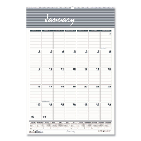 House of Doolittle™ Bar Harbor Recycled Wirebound Monthly Wall Calendar, 15.5 x 22, White/Blue/Gray Sheets, 12-Month (Jan-Dec): 2024 (HOD333)