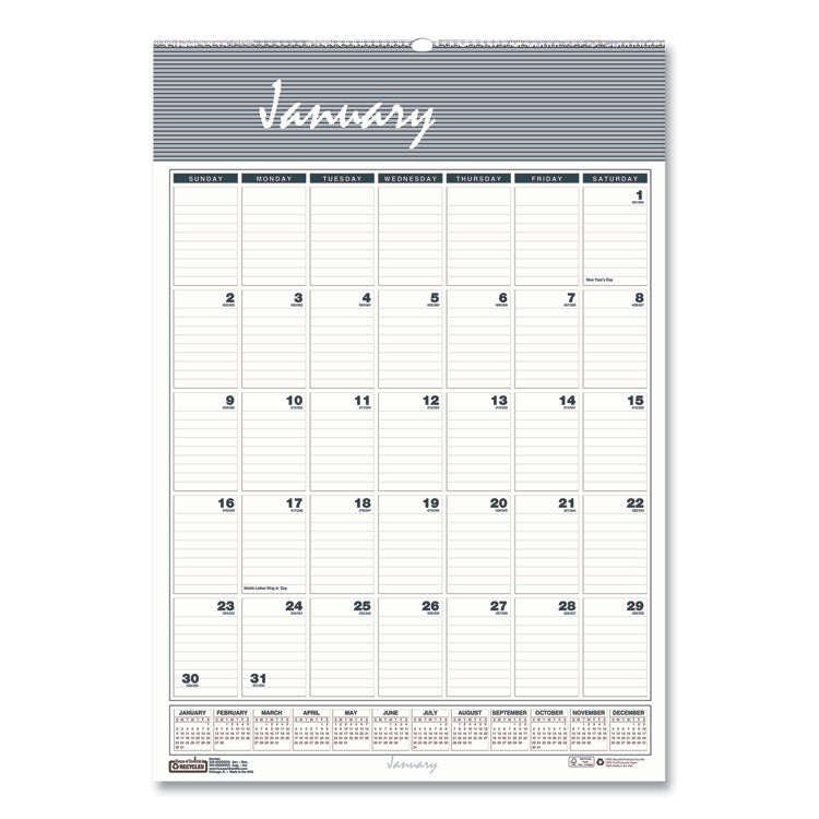 House of Doolittle™ Bar Harbor Recycled Wirebound Monthly Wall Calendar, 15.5 x 22, White/Blue/Gray Sheets, 12-Month (Jan-Dec): 2024 (HOD333)