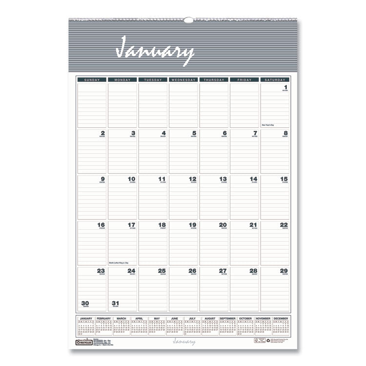 House of Doolittle™ Bar Harbor Recycled Wirebound Monthly Wall Calendar, 15.5 x 22, White/Blue/Gray Sheets, 12-Month (Jan-Dec): 2025 (HOD333)