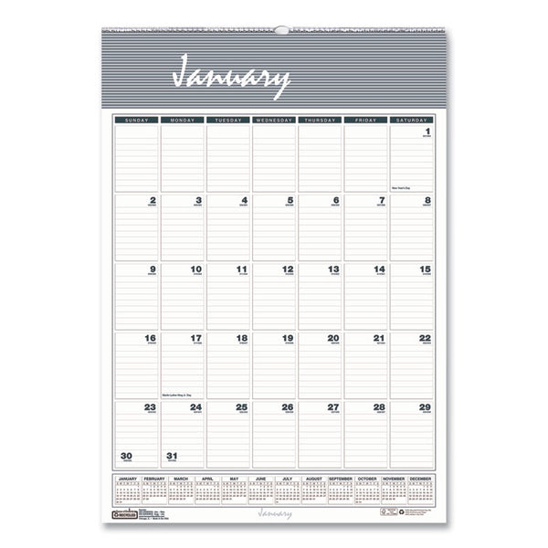 House of Doolittle™ Bar Harbor Recycled Wirebound Monthly Wall Calendar, 22 x 31.25, White/Blue/Gray Sheets, 12-Month (Jan-Dec): 2024 (HOD334)