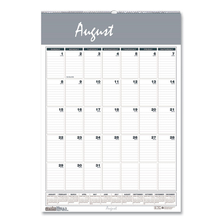 House of Doolittle™ Academic Year Bar Harbor Recycled Wirebound Monthly Wall Calendar, 12 x 17, White/Blue Sheets, 12-Month (Aug-July): 2025-2026 (HOD352) Each