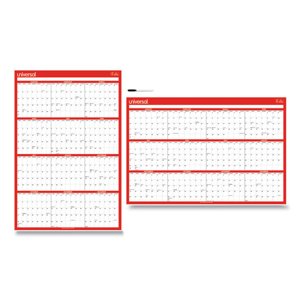 Universal® Erasable Wall Calendar, 24 x 36, White/Red Sheets, 12-Month (Jan to Dec): 2025 (UNV71004)