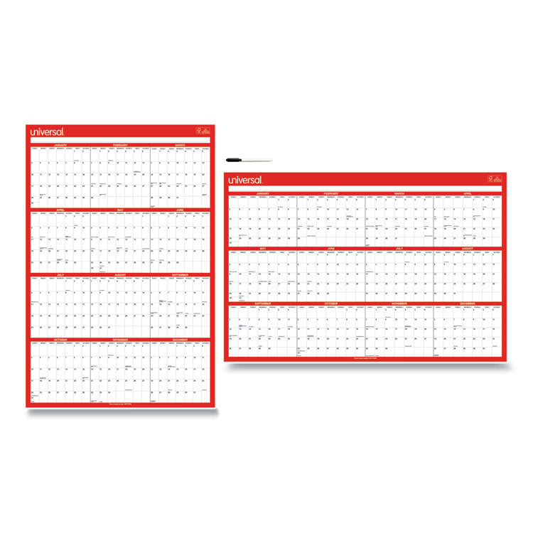 Erasable Wall Calendar, 24 x 36, White/Red Sheets, 12-Month (Jan to Dec): 2025 (UNV71004) Each
