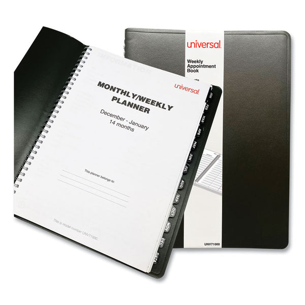 Universal® Weekly Planner, 11 x 8, Black Cover, 14-Month: Dec 2024 to Jan 2026 (UNV71000)