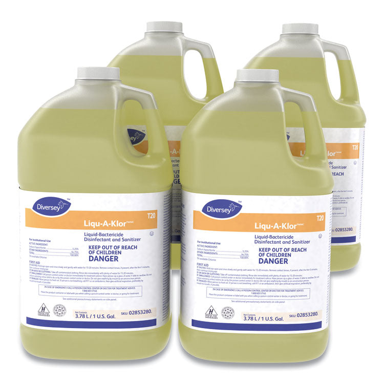 Diversey™ Liqu-A-Klor Disinfectant/Sanitizer, 1 gal Bottle, 4/Carton (DVO02853280)