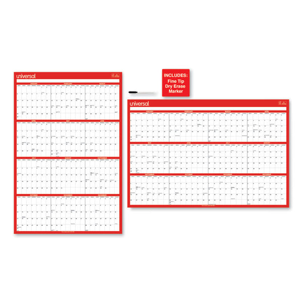 Universal® Erasable Wall Calendar, 24 x 36, White/Red Sheets, 12-Month (Jan to Dec): 2025 (UNV71004)