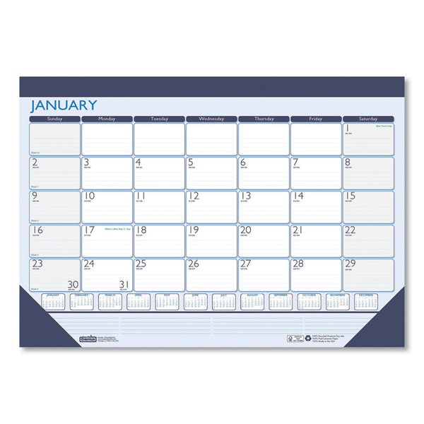 House of Doolittle™ Recycled Contempo Desk Pad Calendar, 18.5 x 13, White/Blue Sheets, Blue Binding, Blue Corners, 12-Month (Jan to Dec): 2026 (HOD1516) Each