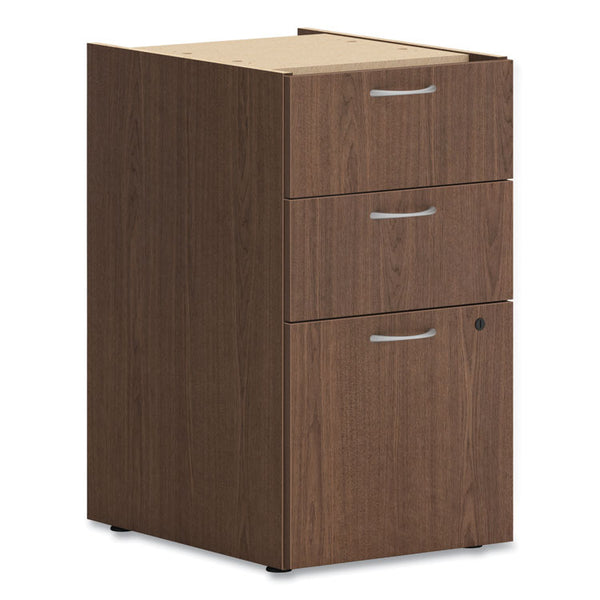 HON® Mod Support Pedestal, Left or Right, 3-Drawers: Box/Box/File, Legal/Letter, Sepia Walnut, 15" x 20" x 28" (HONPLPSBBFLE1)