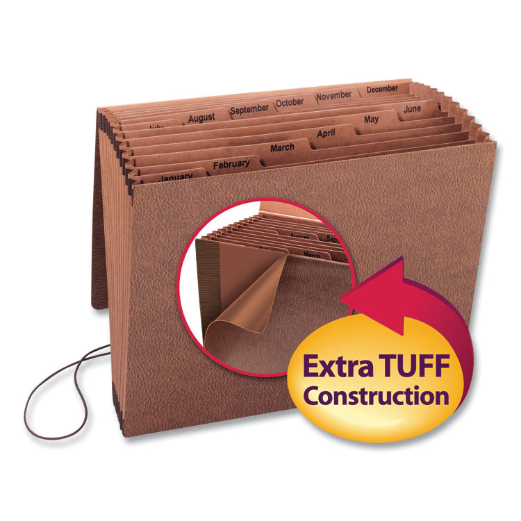 Smead™ TUFF Expanding Wallet, 12 Sections, Elastic Cord Closure, 1/6-Cut Tabs, Letter Size, Redrope (SMD70388)
